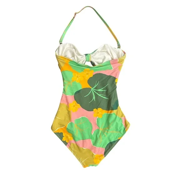 Kate Spade Cucumber‎ Floral Print Tie Bandeau One Piece Halter Strap Swimsuit XS - Picture 4 of 13